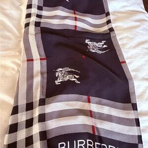 Burberry Navy and White Plaid Scarf